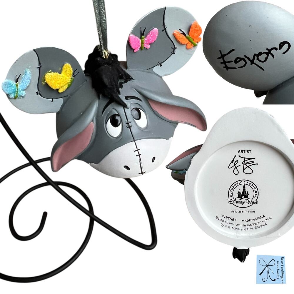 Disney Parks Artist Signed Mickey Mouse Ears Winnie the Pooh Eeyore Ornament